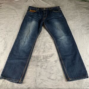 Y2K Coogi Jeans Mens 38x32 Embroidered Luxe Baggy Skater Denim Patch Streetwear